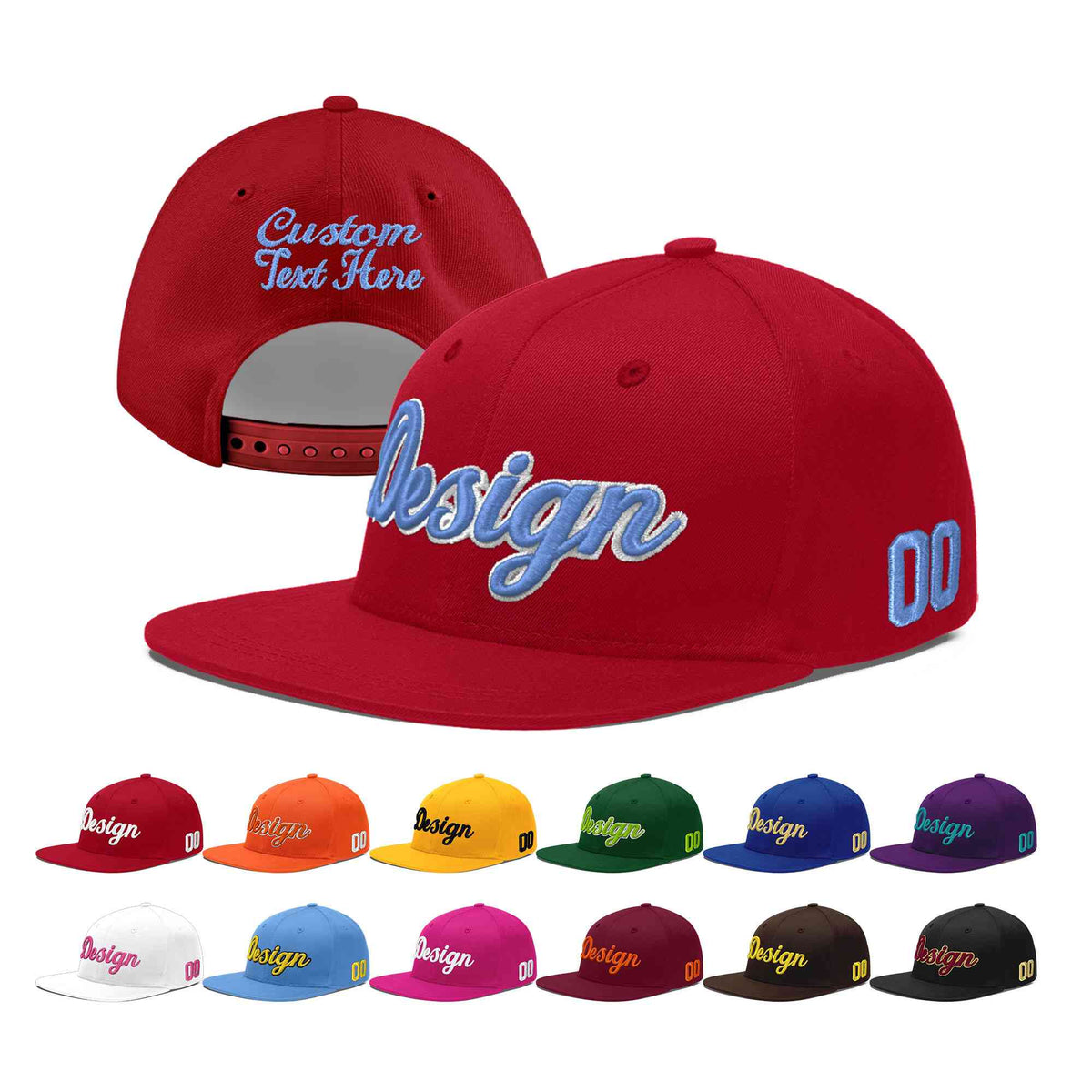 Custom Red 3D Puff Embroidery Flat Embroidery Casual Sport Baseball Cap