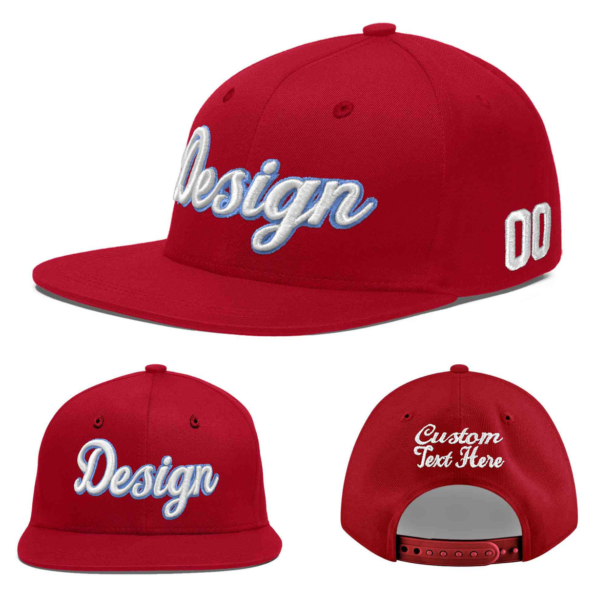 Custom Red 3D Puff Embroidery Flat Embroidery Casual Sport Baseball Cap