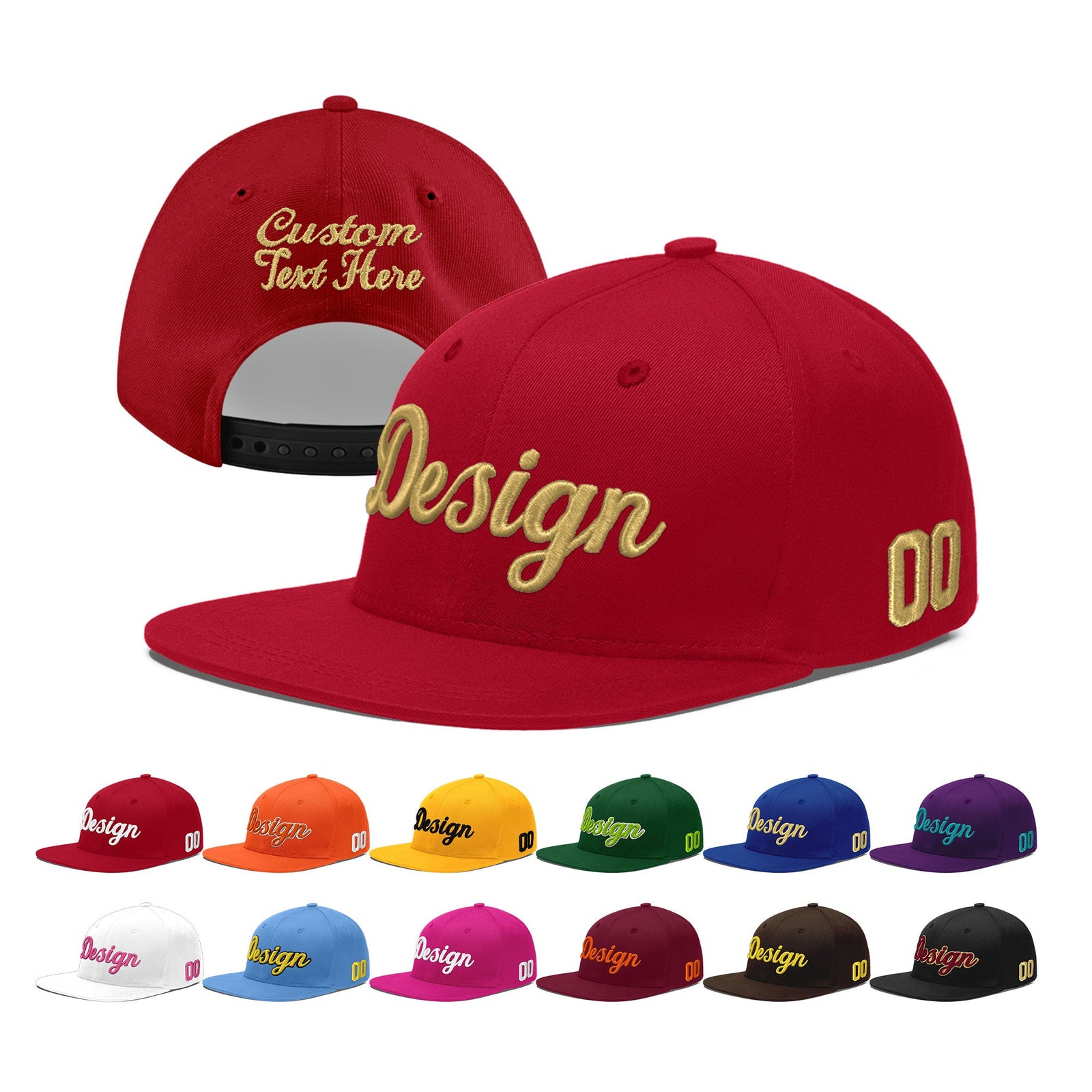 Custom Red 3D Puff Embroidery Flat Embroidery Casual Sport Baseball Cap