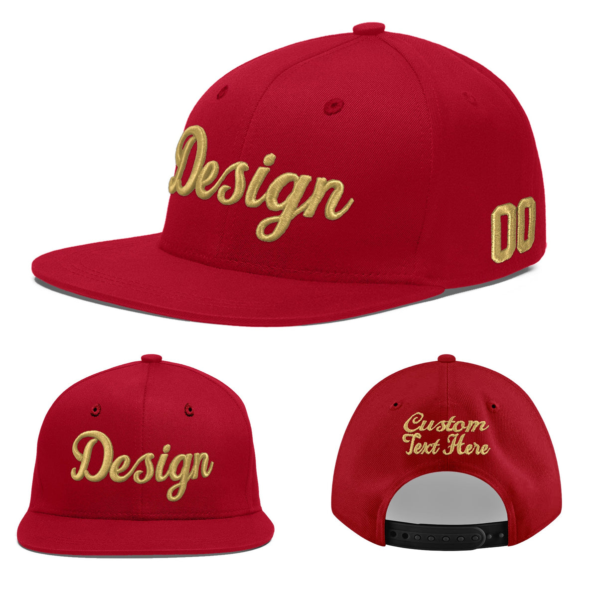 Custom Red 3D Puff Embroidery Flat Embroidery Casual Sport Baseball Cap