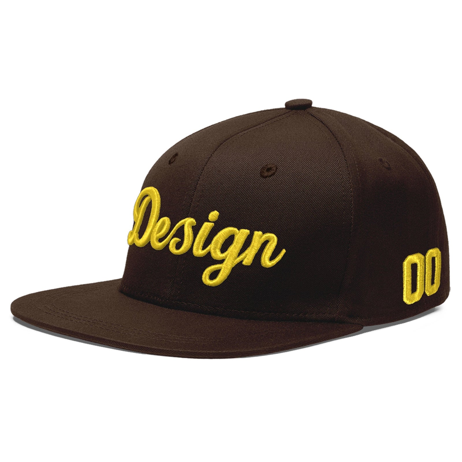 Custom Brown 3D Puff Embroidery Flat Embroidery Casual Sport Baseball Cap