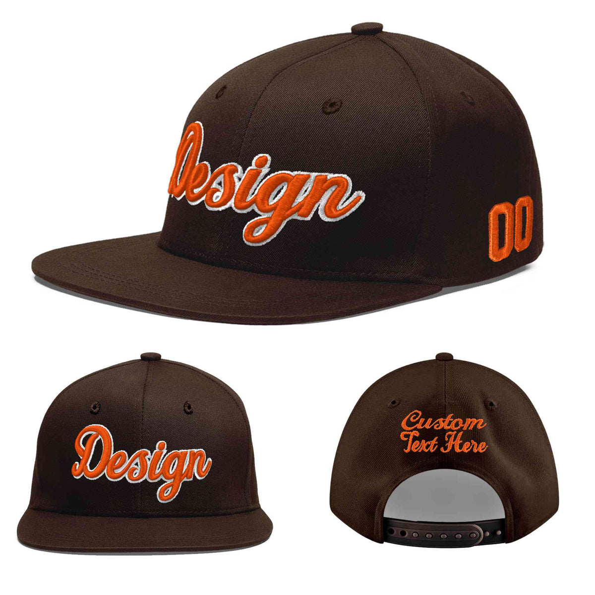 Custom Brown 3D Puff Embroidery Flat Embroidery Casual Sport Baseball Cap