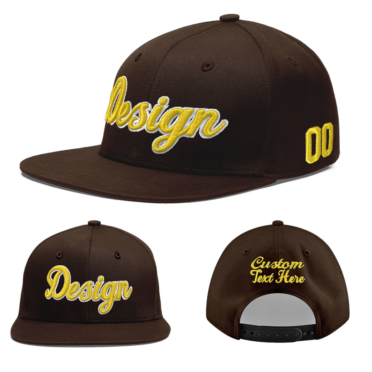 Custom Brown 3D Puff Embroidery Flat Embroidery Casual Sport Baseball Cap