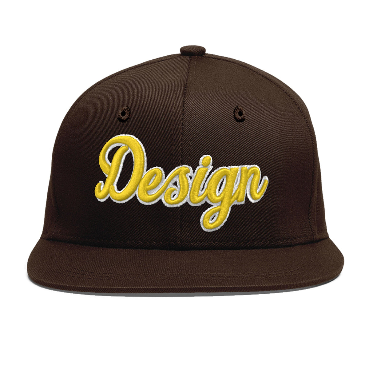 Custom Brown 3D Puff Embroidery Flat Embroidery Casual Sport Baseball Cap