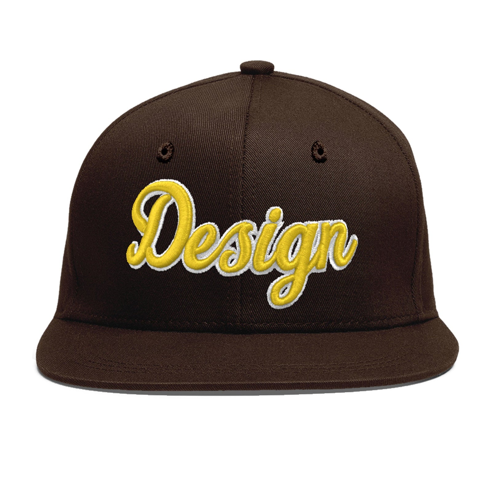 Custom Brown 3D Puff Embroidery Flat Embroidery Casual Sport Baseball Cap