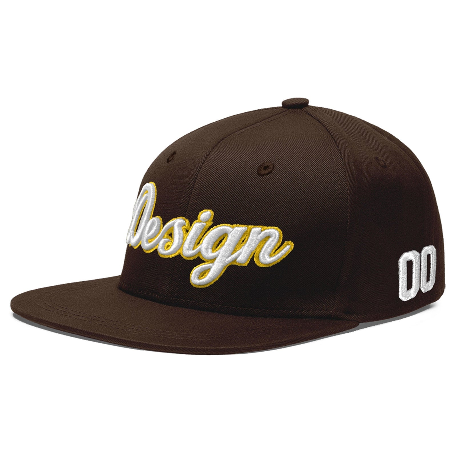Custom Brown 3D Puff Embroidery Flat Embroidery Casual Sport Baseball Cap