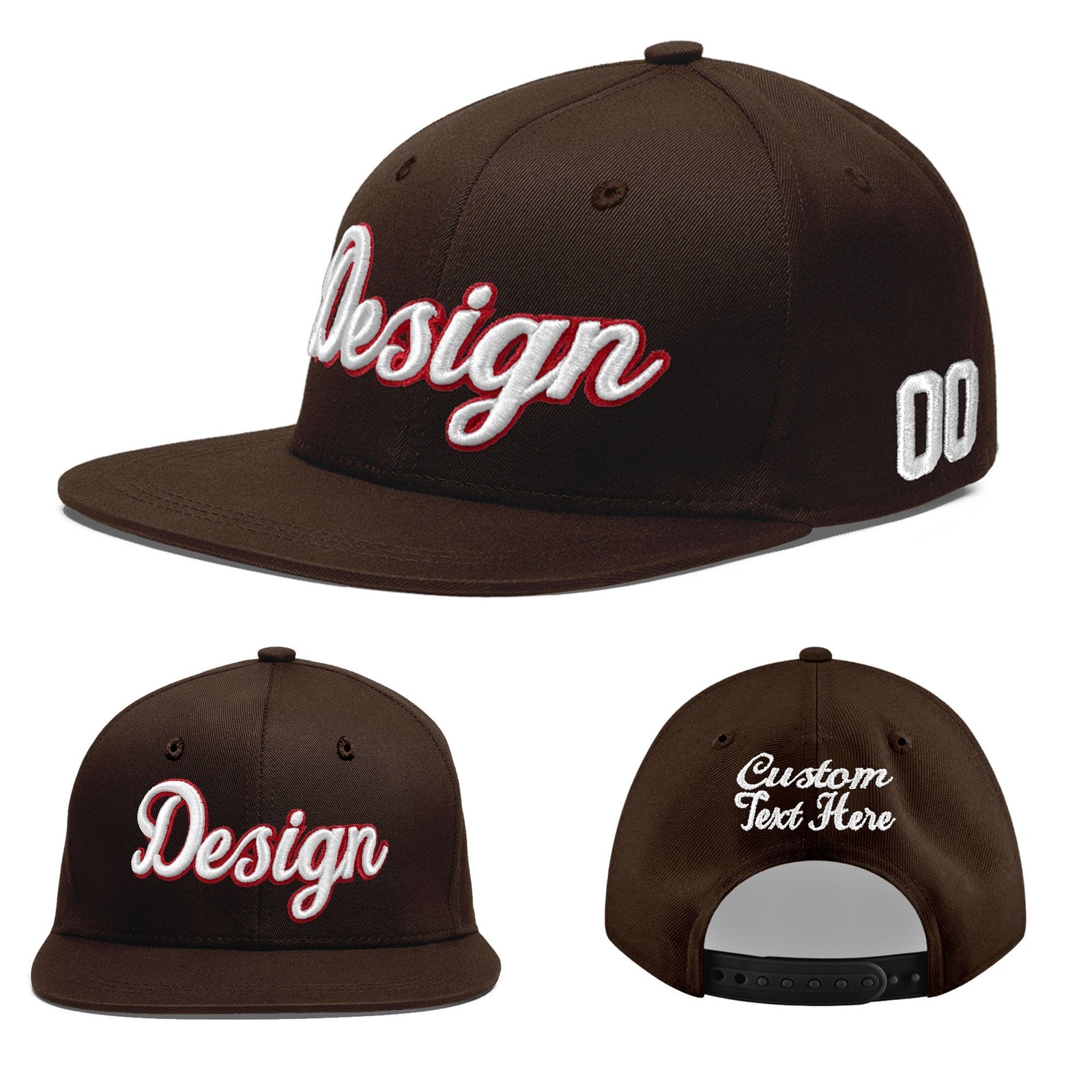 Custom Brown 3D Puff Embroidery Flat Embroidery Casual Sport Baseball Cap