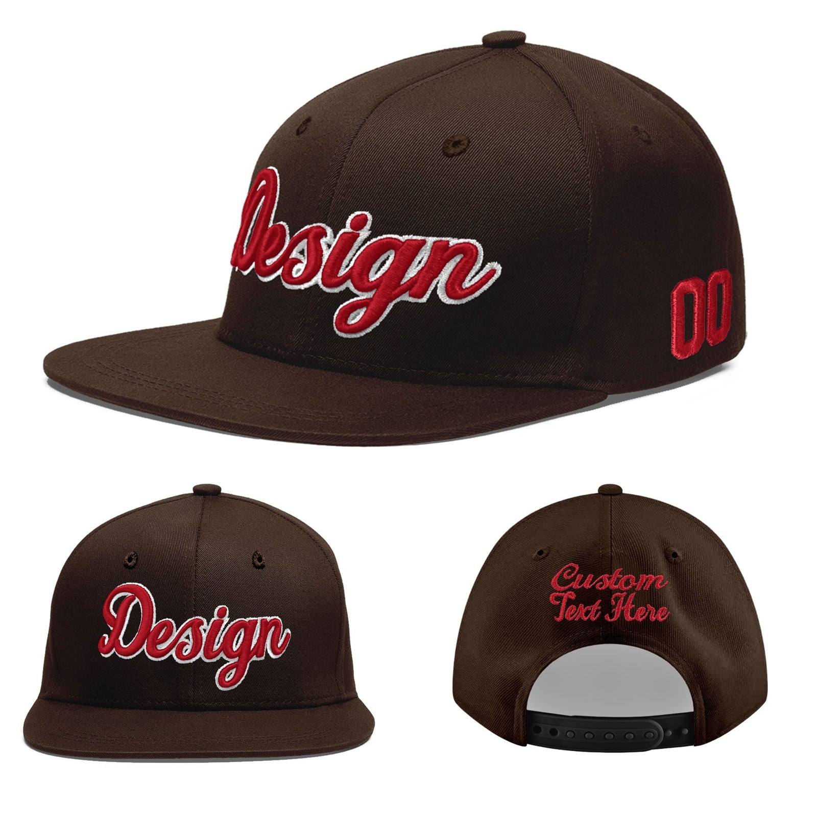 Custom Brown 3D Puff Embroidery Flat Embroidery Casual Sport Baseball Cap