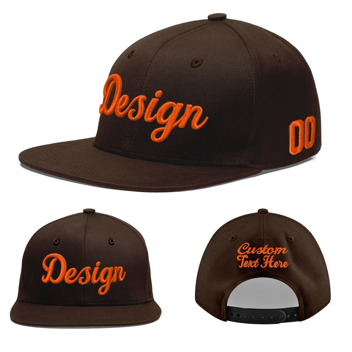 Custom Brown 3D Puff Embroidery Flat Embroidery Casual Sport Baseball Cap