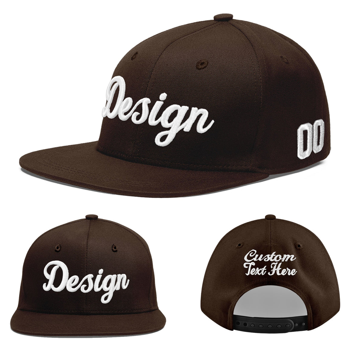 Custom Brown 3D Puff Embroidery Flat Embroidery Casual Sport Baseball Cap