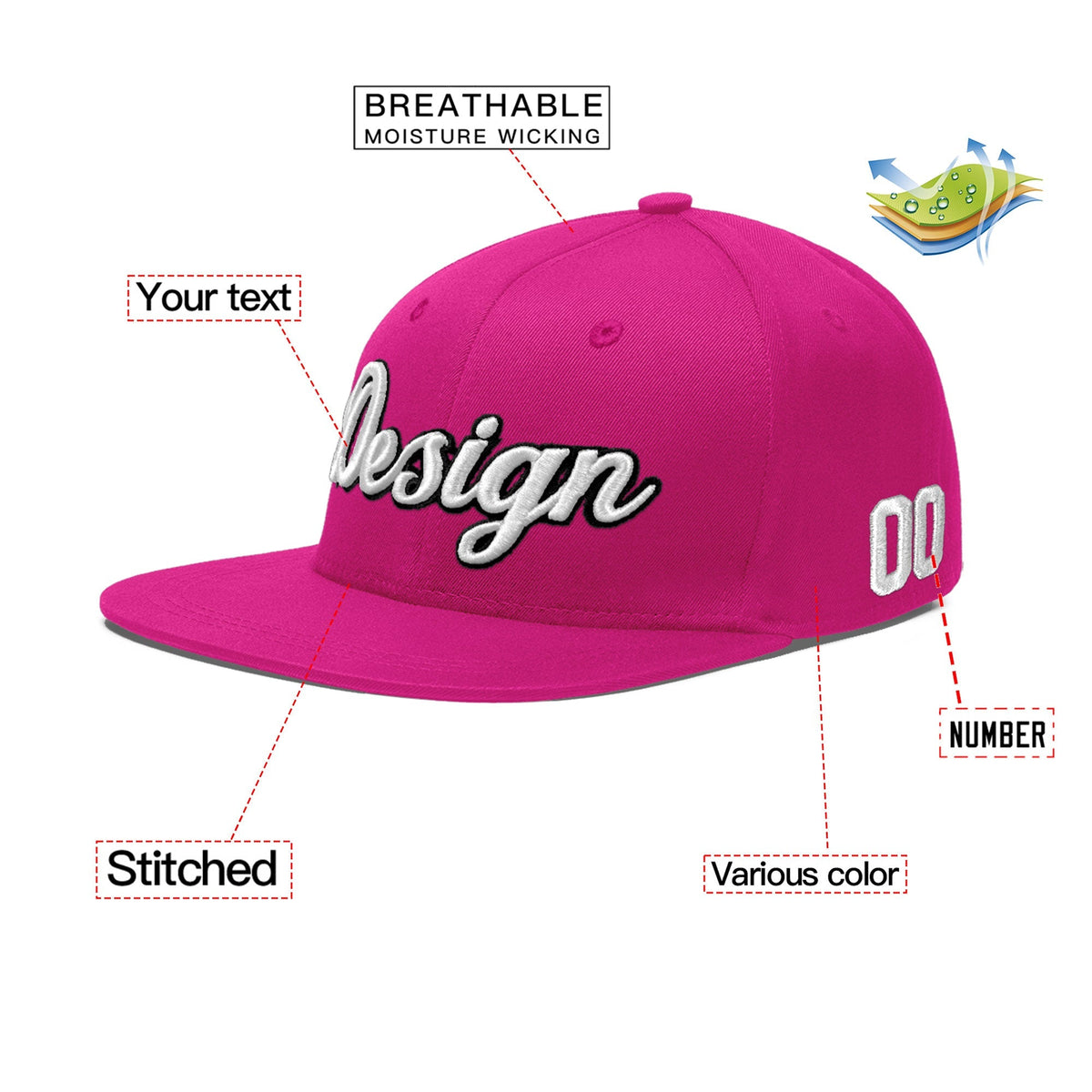 Custom Rose Red 3D Puff Embroidery Flat Embroidery Casual Sport Baseball Cap