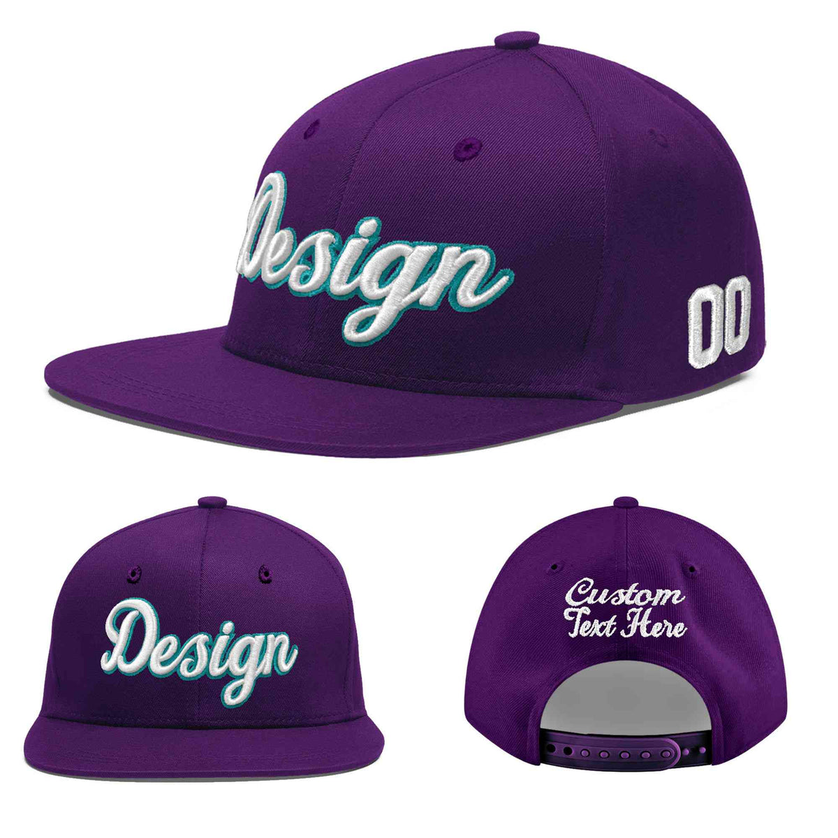 Custom Purple 3D Puff Embroidery Flat Embroidery Casual Sport Baseball Cap