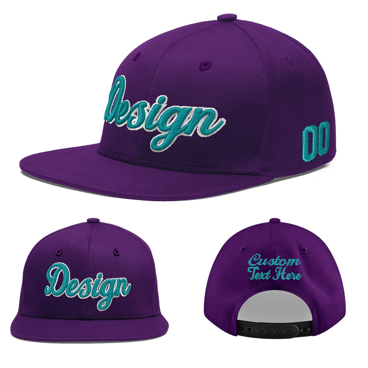 Custom Purple 3D Puff Embroidery Flat Embroidery Casual Sport Baseball Cap