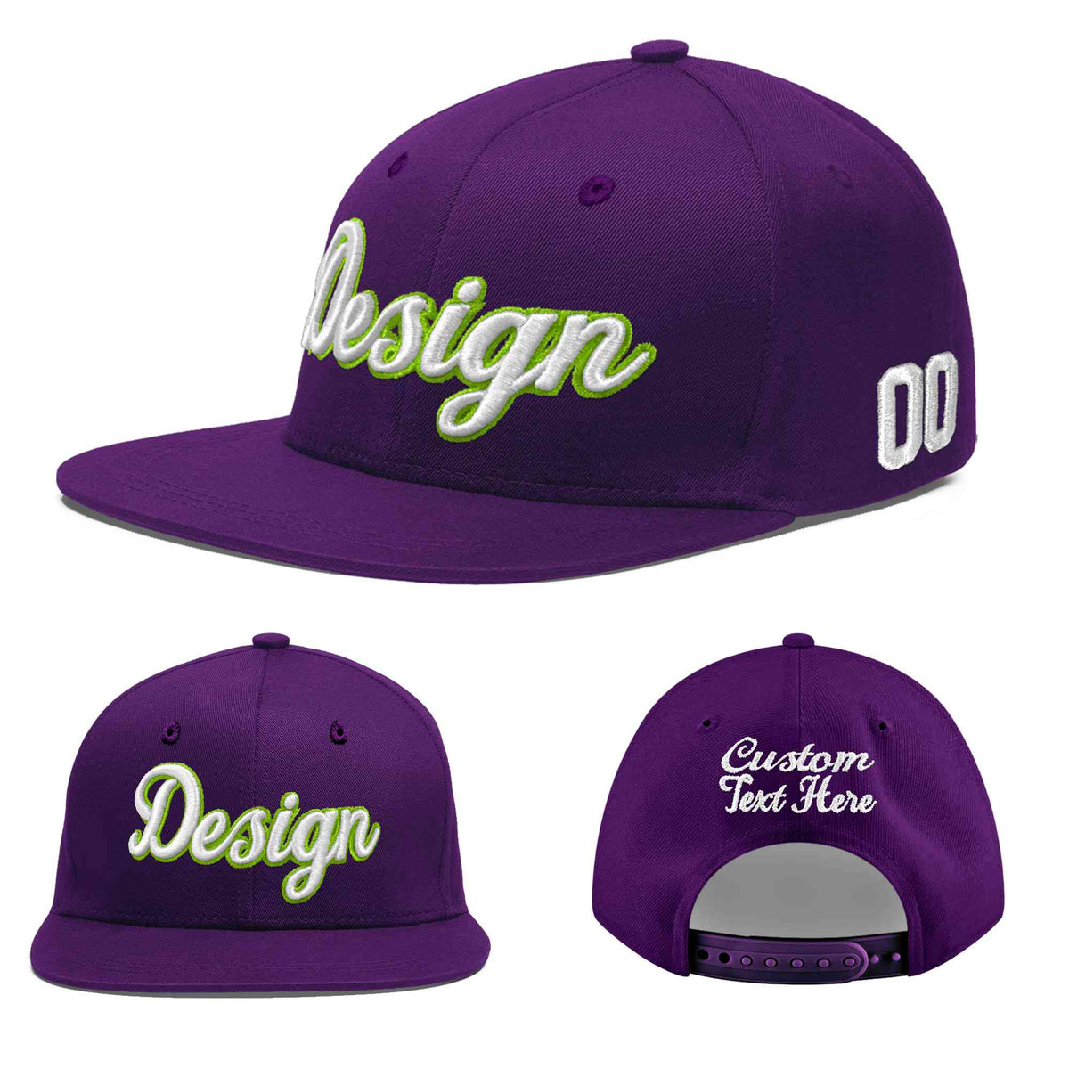 Custom Purple 3D Puff Embroidery Flat Embroidery Casual Sport Baseball Cap