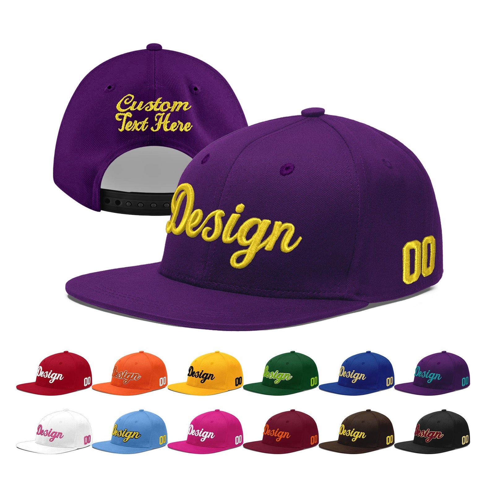 Custom Purple 3D Puff Embroidery Flat Embroidery Casual Sport Baseball Cap