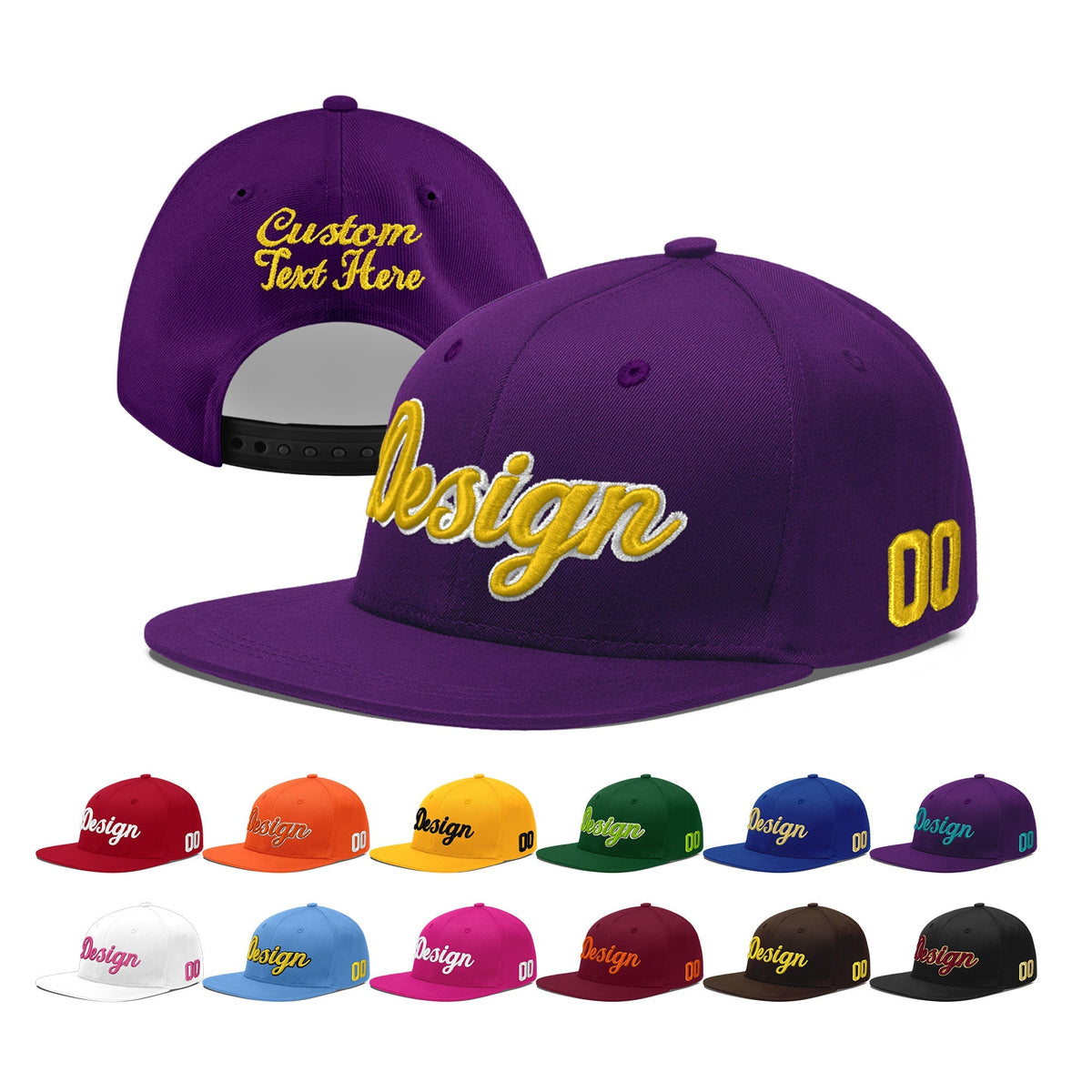 Custom Purple 3D Puff Embroidery Flat Embroidery Casual Sport Baseball Cap