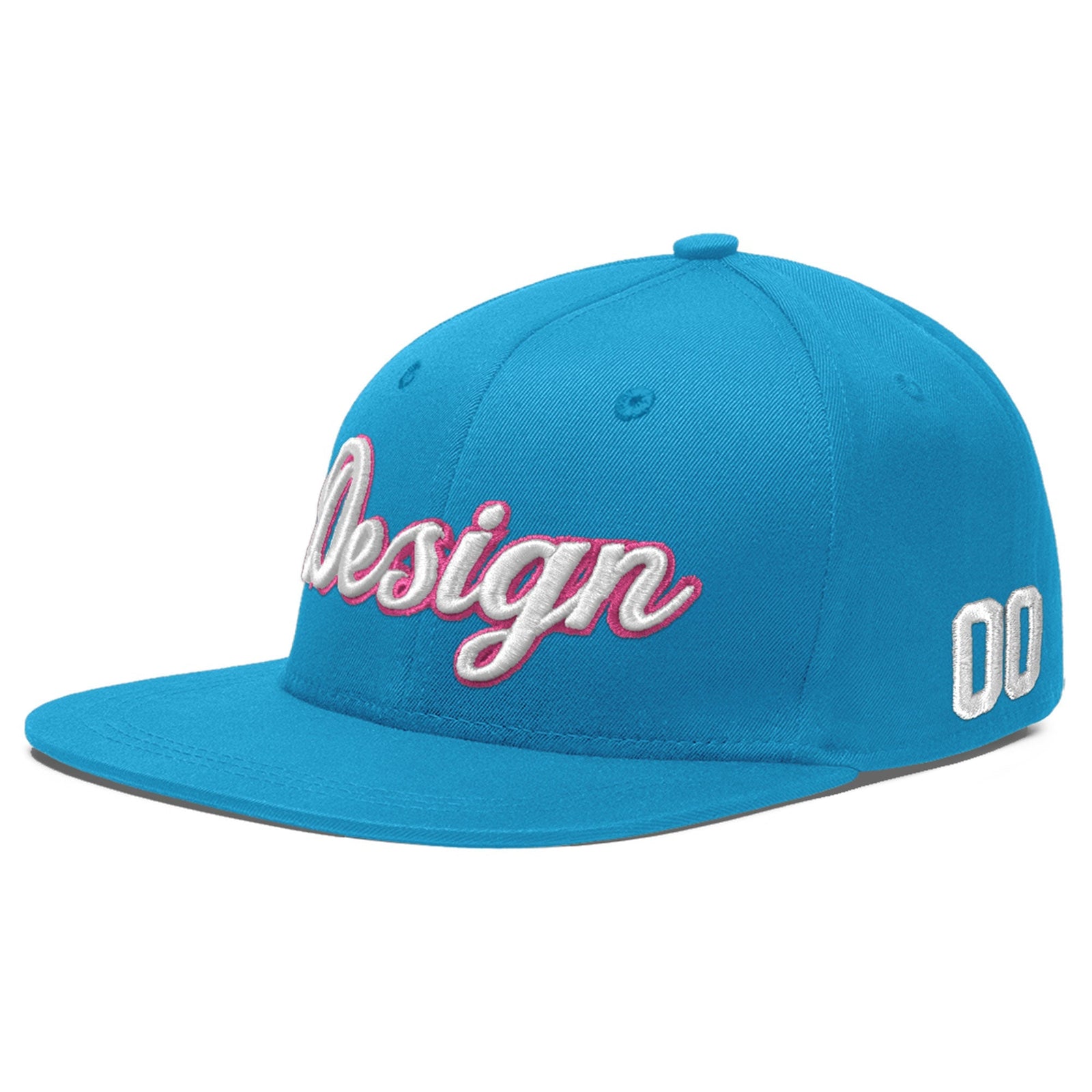 Custom Light Blue 3D Puff Embroidery Flat Embroidery Casual Sport Baseball Cap
