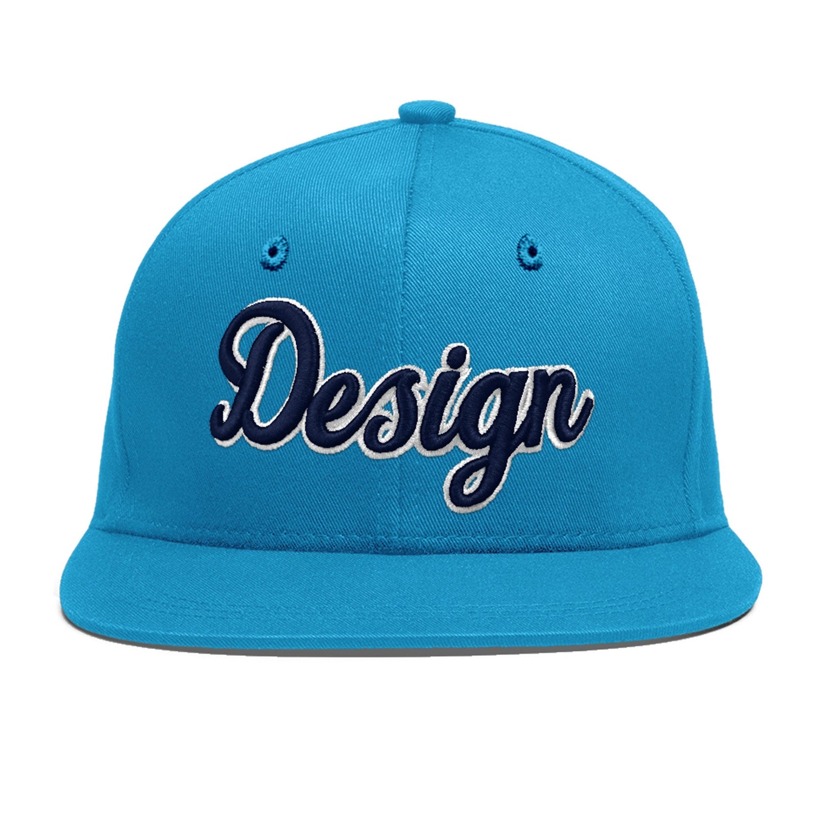 Custom Light Blue 3D Puff Embroidery Flat Embroidery Casual Sport Baseball Cap