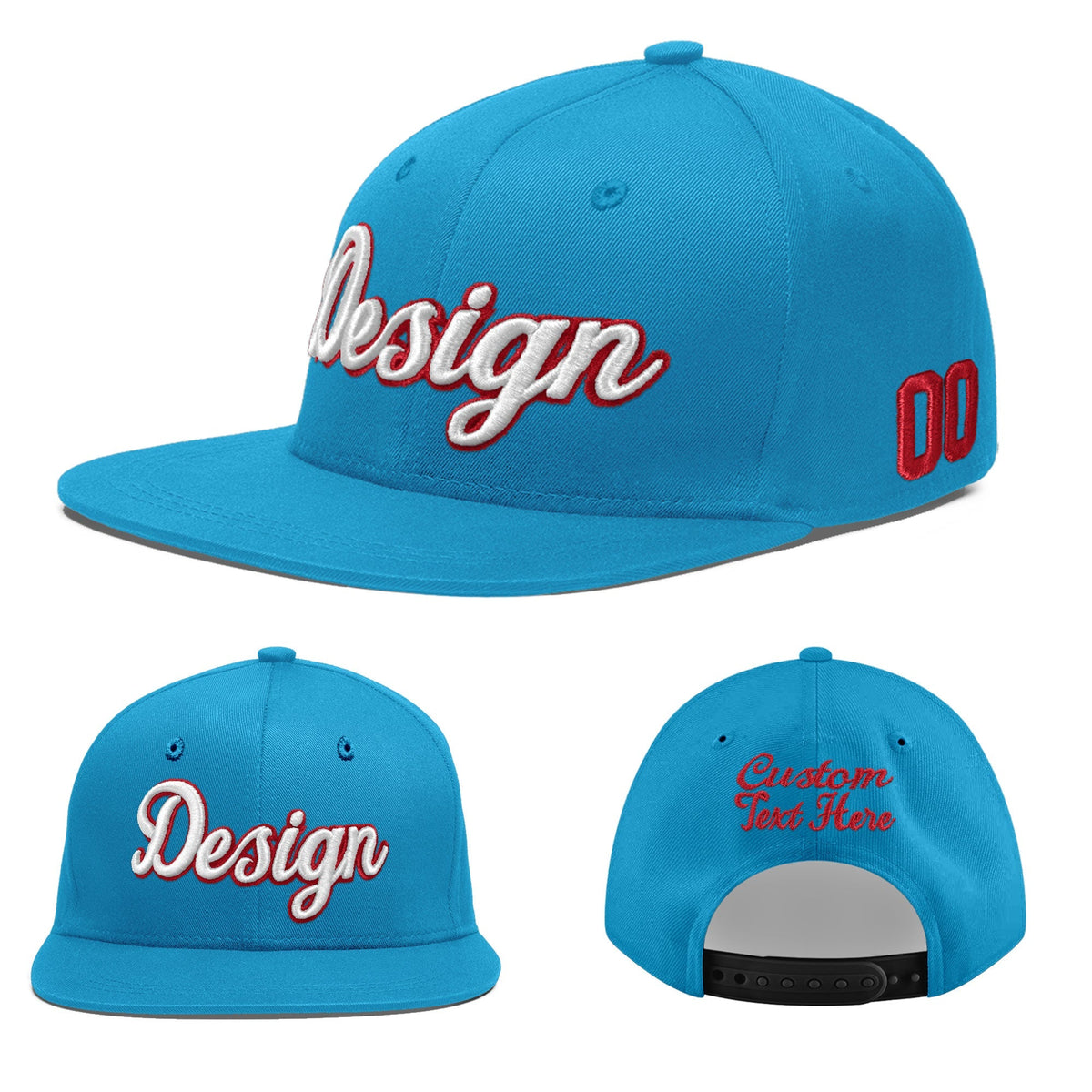 Custom Light Blue 3D Puff Embroidery Flat Embroidery Casual Sport Baseball Cap