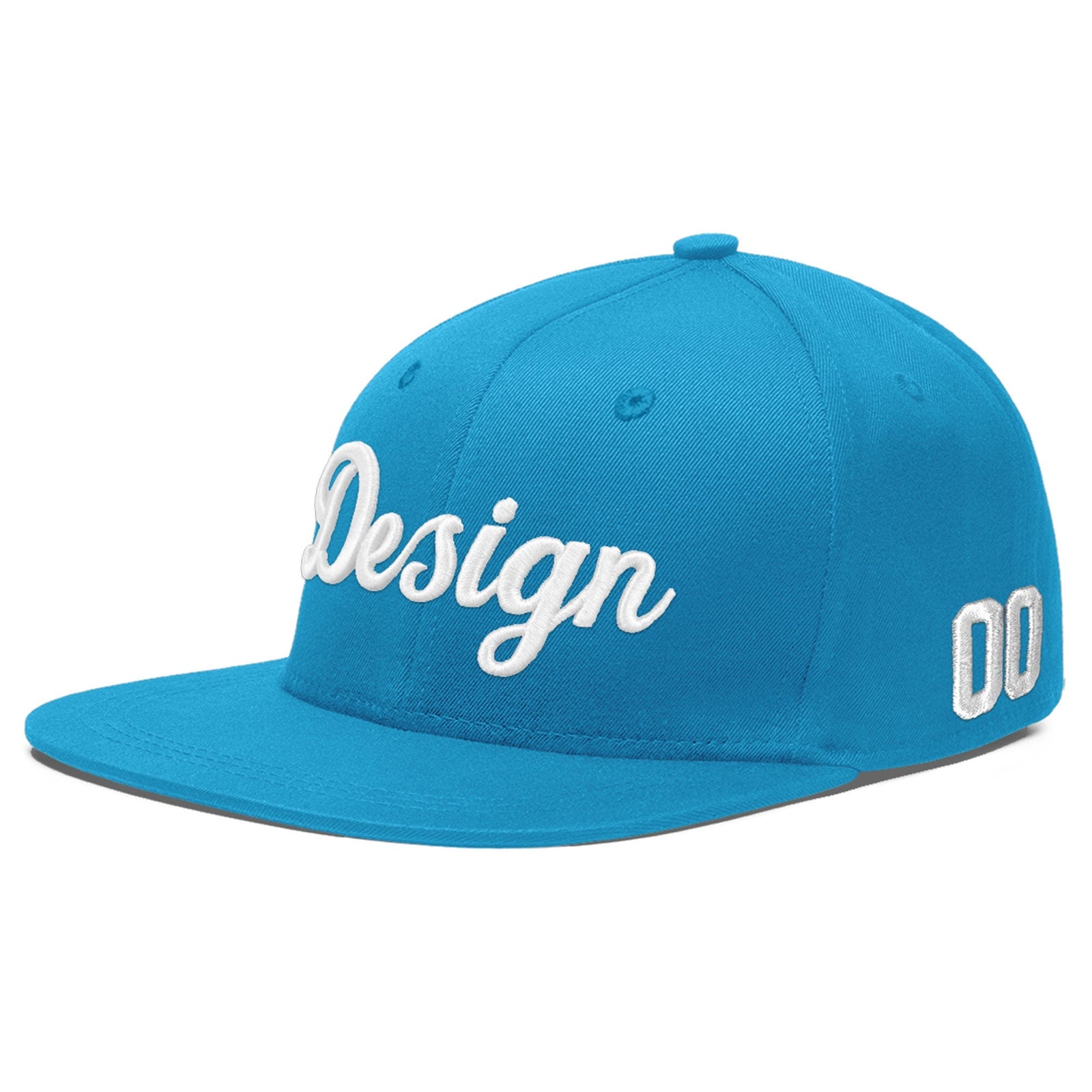 Custom Light Blue 3D Puff Embroidery Flat Embroidery Casual Sport Baseball Cap