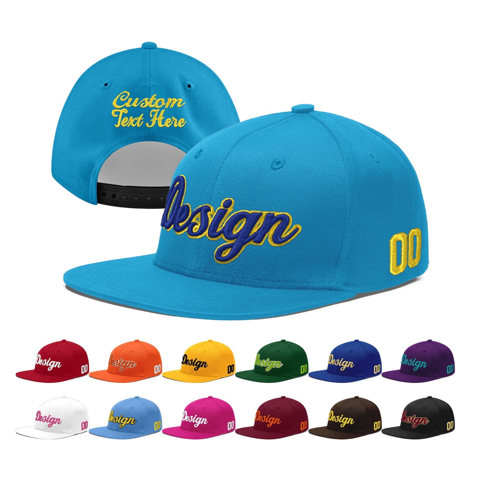 Custom Light Blue 3D Puff Embroidery Flat Embroidery Casual Sport Baseball Cap