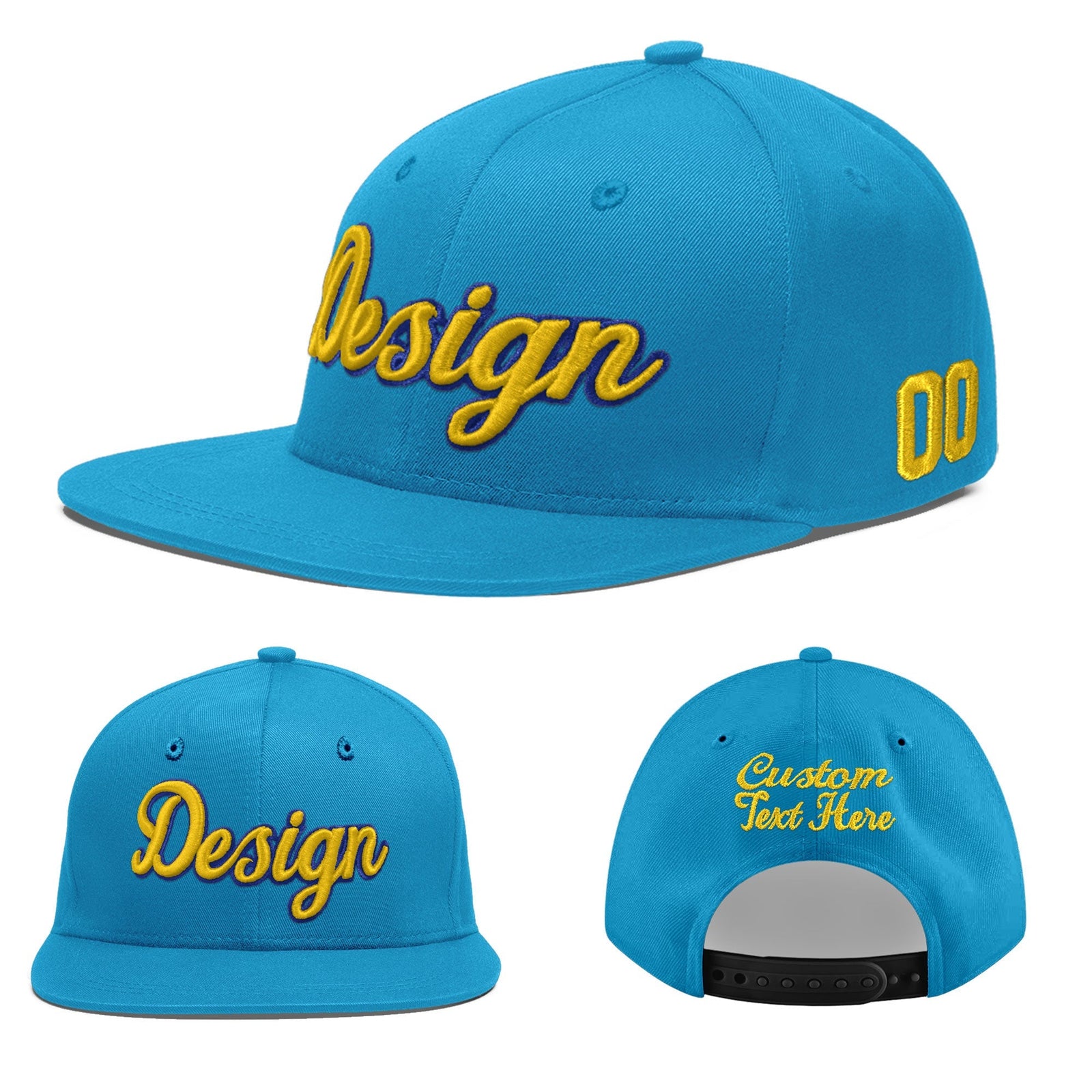 Custom Light Blue 3D Puff Embroidery Flat Embroidery Casual Sport Baseball Cap