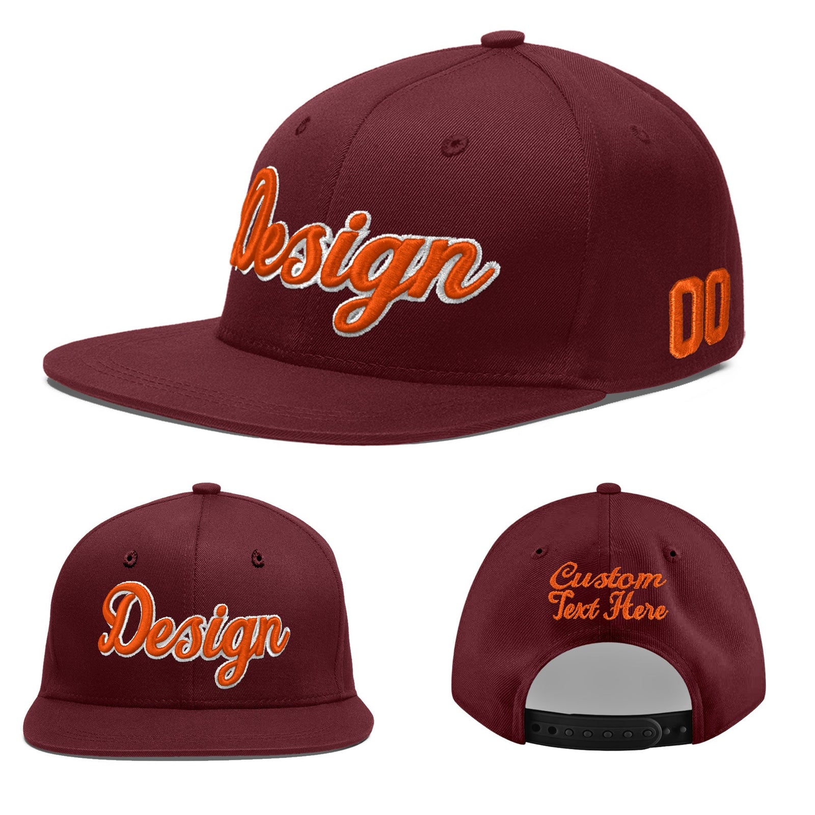 Custom Maroon 3D Puff Embroidery Flat Embroidery Casual Sport Baseball Cap