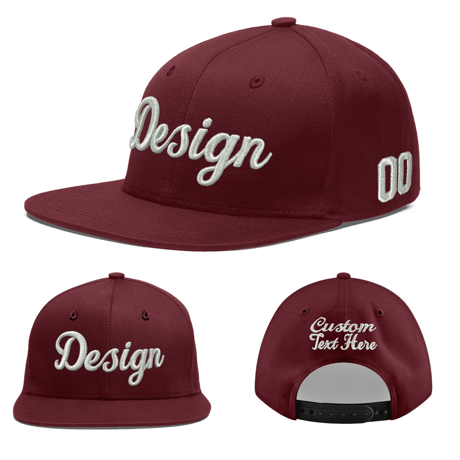 Custom Maroon 3D Puff Embroidery Flat Embroidery Casual Sport Baseball Cap