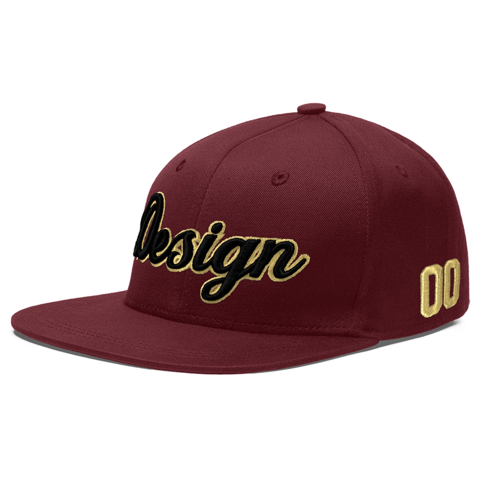 Custom Maroon 3D Puff Embroidery Flat Embroidery Casual Sport Baseball Cap