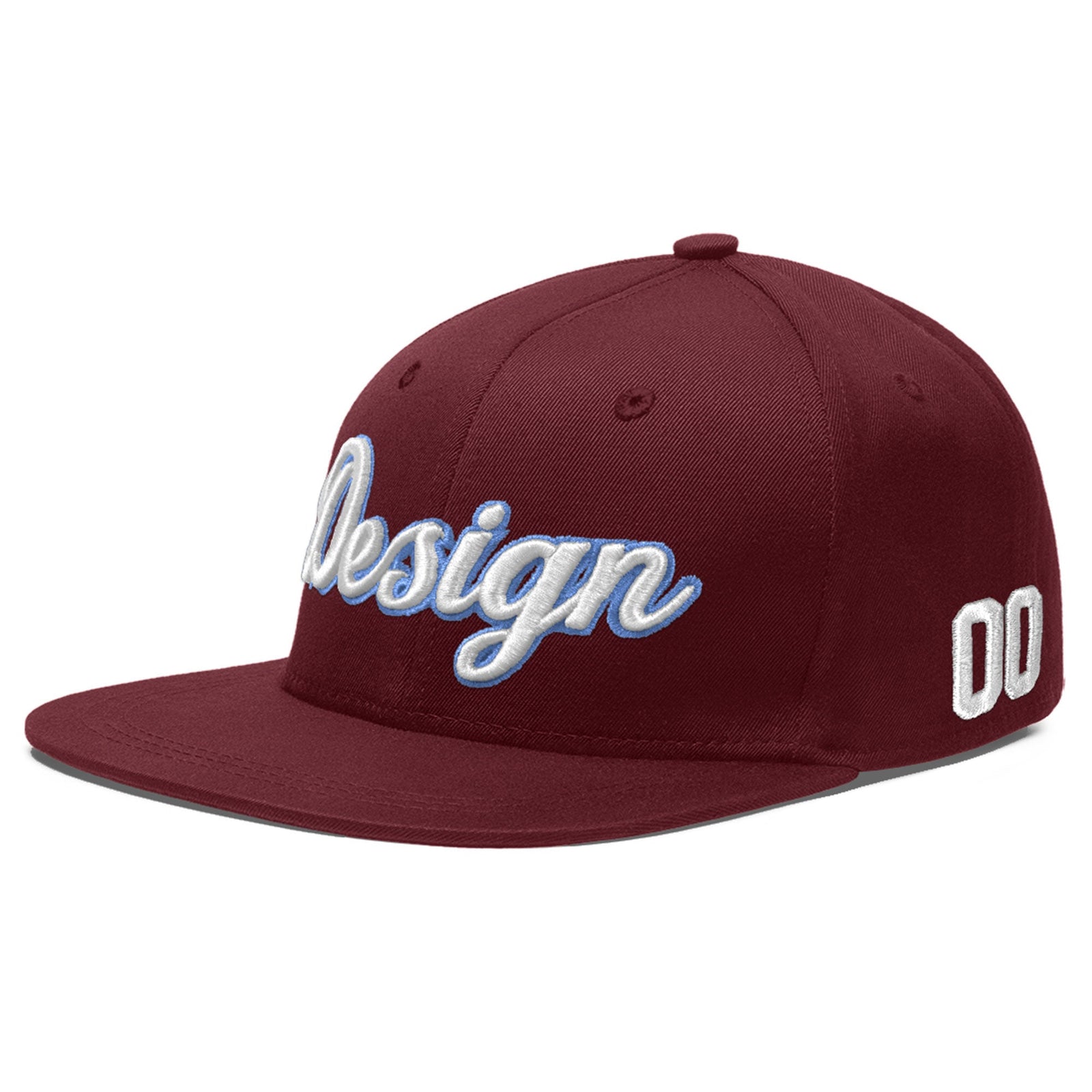 Custom Maroon 3D Puff Embroidery Flat Embroidery Casual Sport Baseball Cap