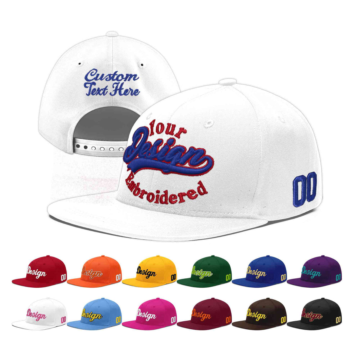 Custom White 3D Puff Embroidery Flat Embroidery Casual Sport Baseball Cap