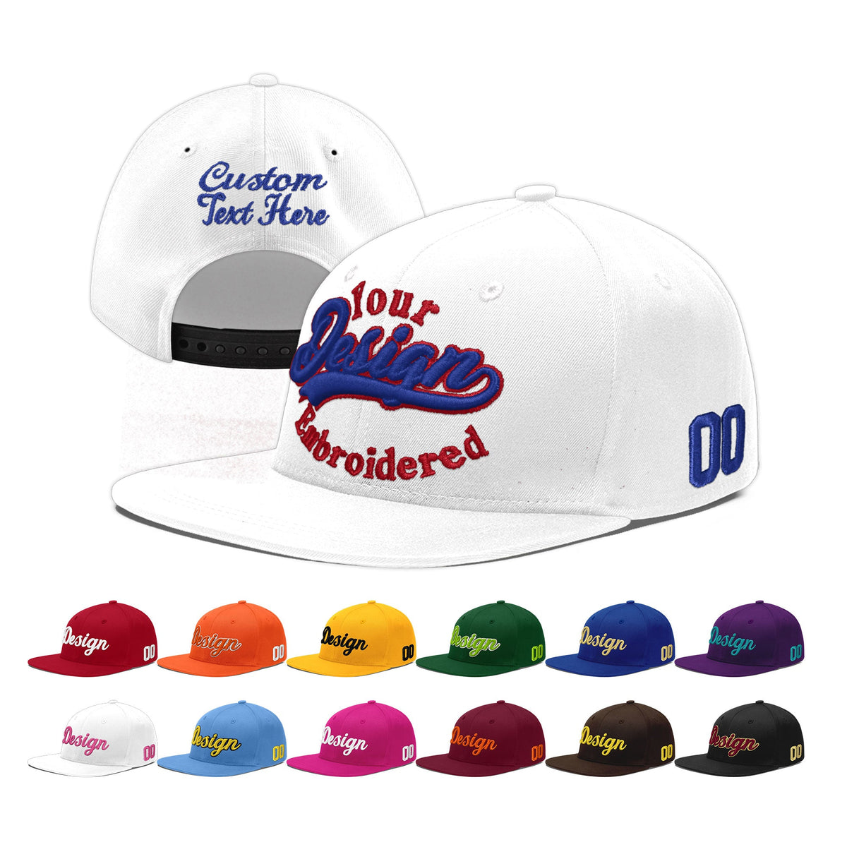 Custom White 3D Puff Embroidery Flat Embroidery Casual Sport Baseball Cap