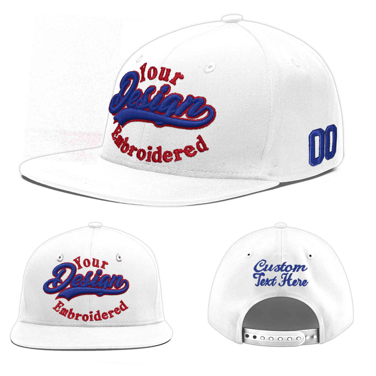 Custom White 3D Puff Embroidery Flat Embroidery Casual Sport Baseball Cap
