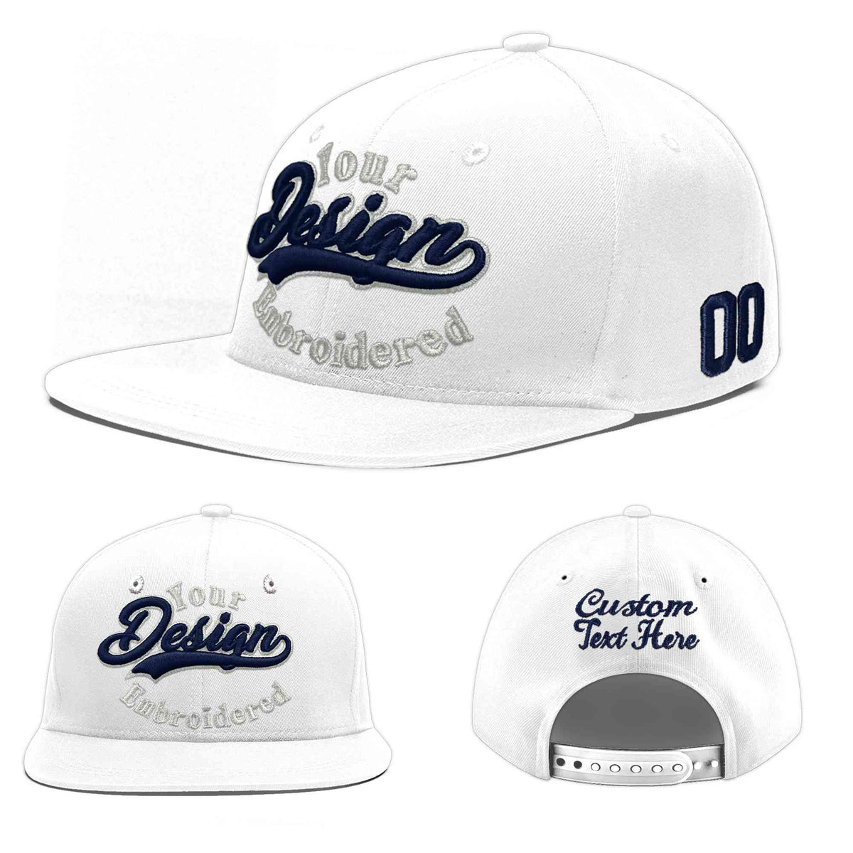 Custom White 3D Puff Embroidery Flat Embroidery Casual Sport Baseball Cap