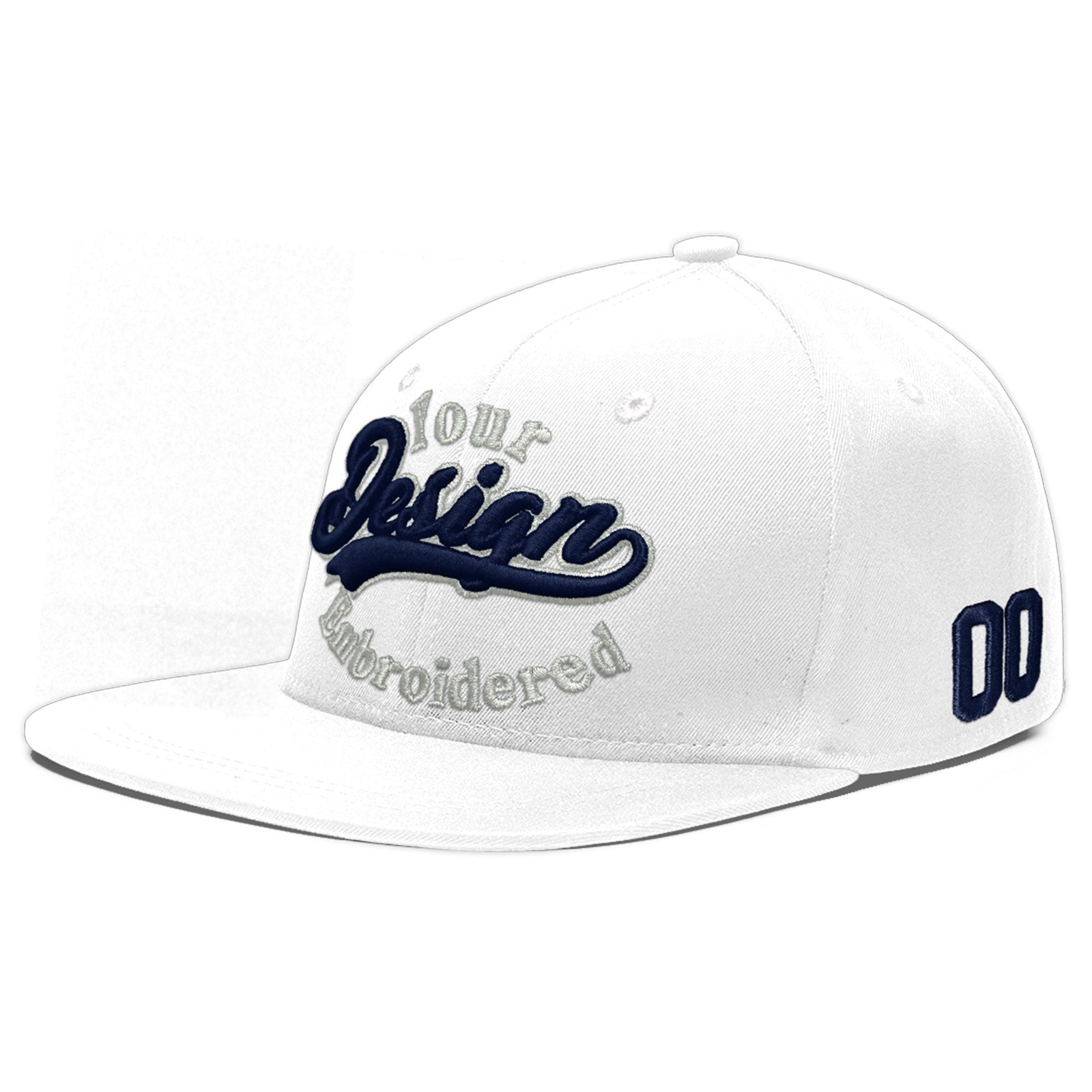 Custom White 3D Puff Embroidery Flat Embroidery Casual Sport Baseball Cap