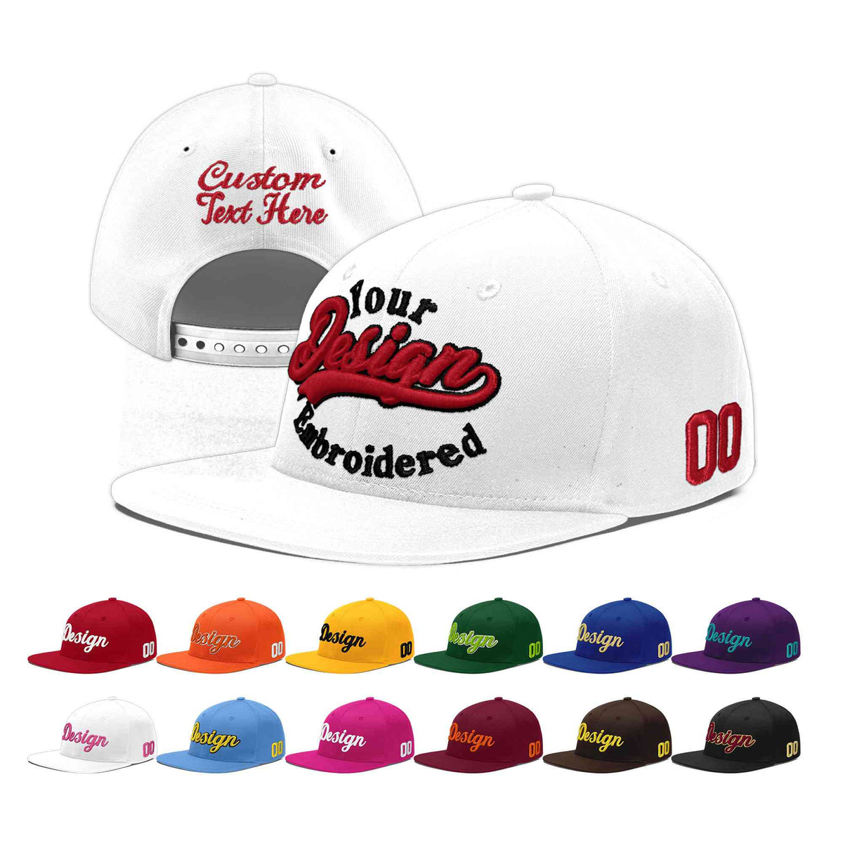 Custom White 3D Puff Embroidery Flat Embroidery Casual Sport Baseball Cap