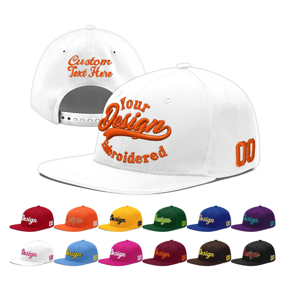 Custom White 3D Puff Embroidery Flat Embroidery Casual Sport Baseball Cap