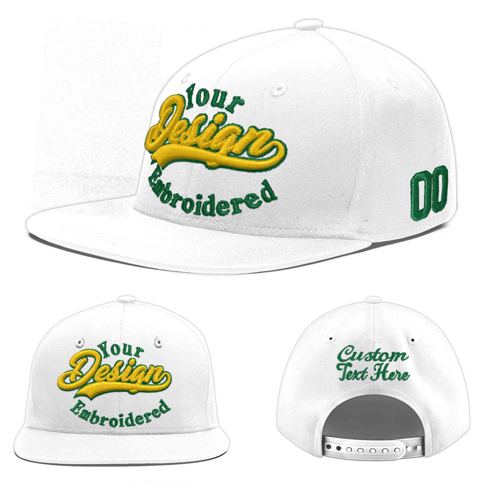 Custom White 3D Puff Embroidery Flat Embroidery Casual Sport Baseball Cap