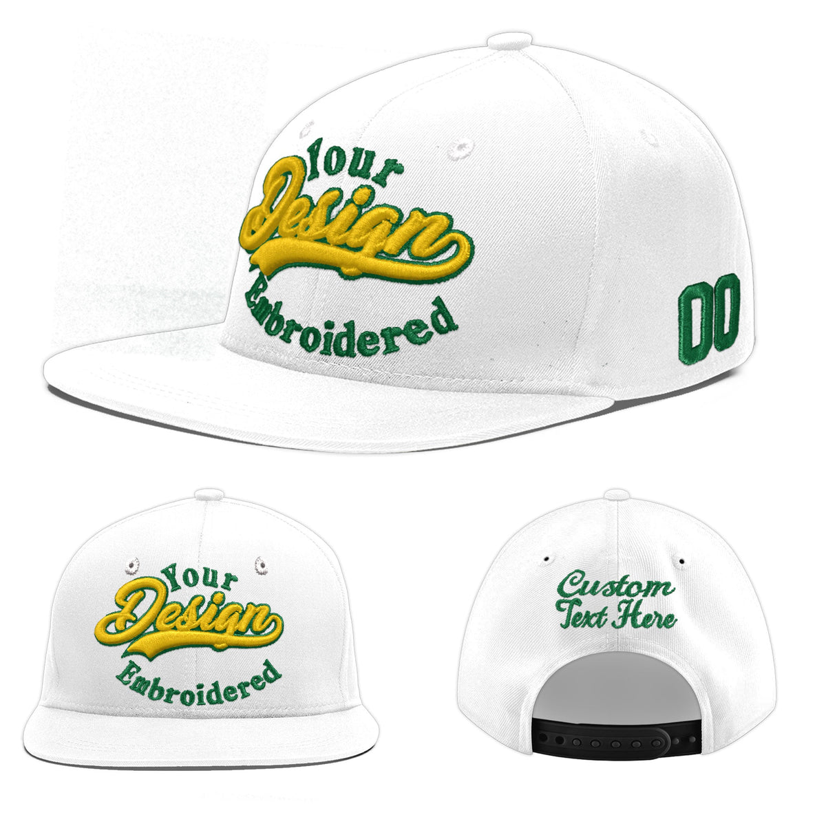 Custom White 3D Puff Embroidery Flat Embroidery Casual Sport Baseball Cap