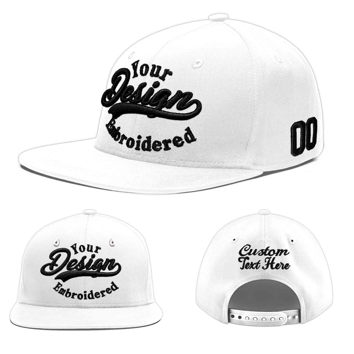 Custom White 3D Puff Embroidery Flat Embroidery Casual Sport Baseball Cap
