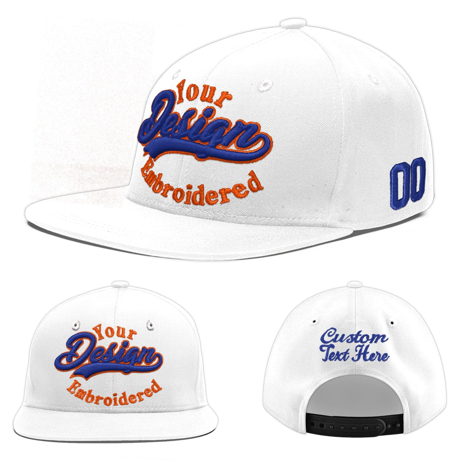 Custom White 3D Puff Embroidery Flat Embroidery Casual Sport Baseball Cap