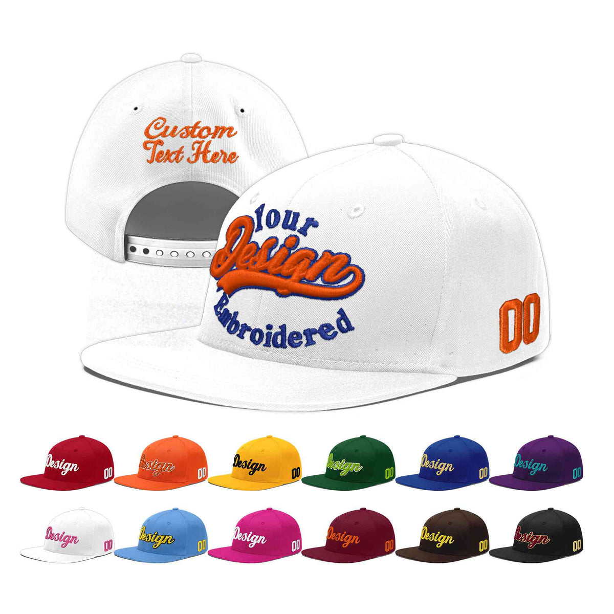 Custom White 3D Puff Embroidery Flat Embroidery Casual Sport Baseball Cap