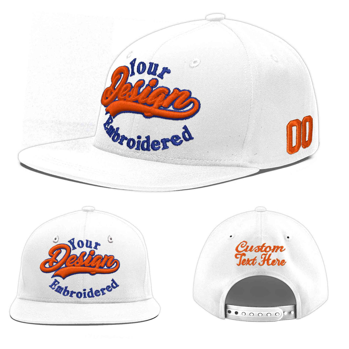 Custom White 3D Puff Embroidery Flat Embroidery Casual Sport Baseball Cap