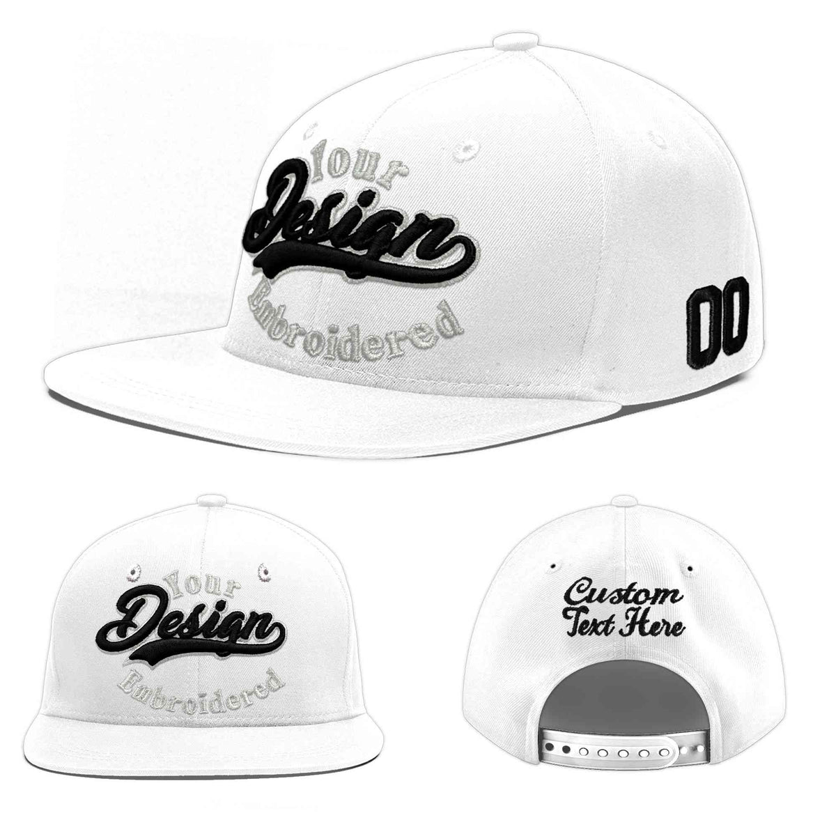 Custom White 3D Puff Embroidery Flat Embroidery Casual Sport Baseball Cap