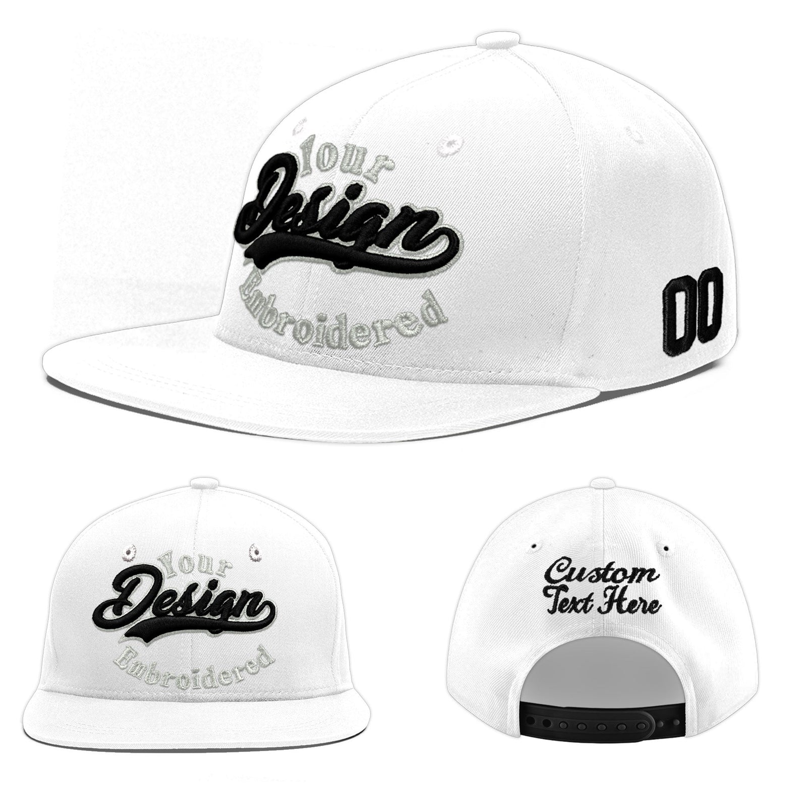 Custom White 3D Puff Embroidery Flat Embroidery Casual Sport Baseball Cap