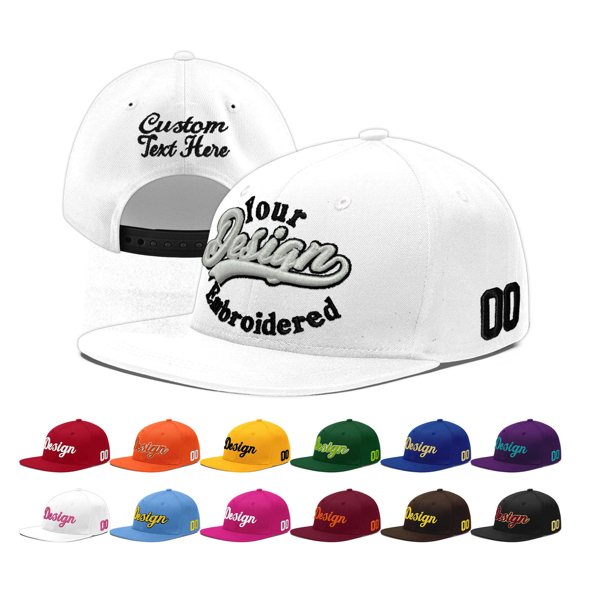 Custom White 3D Puff Embroidery Flat Embroidery Casual Sport Baseball Cap