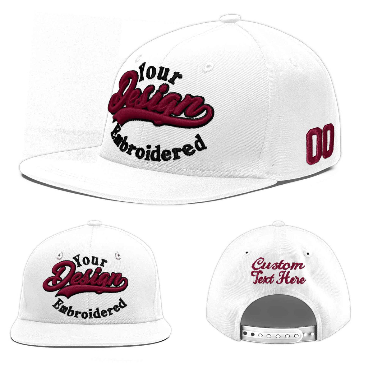 Custom White 3D Puff Embroidery Flat Embroidery Casual Sport Baseball Cap