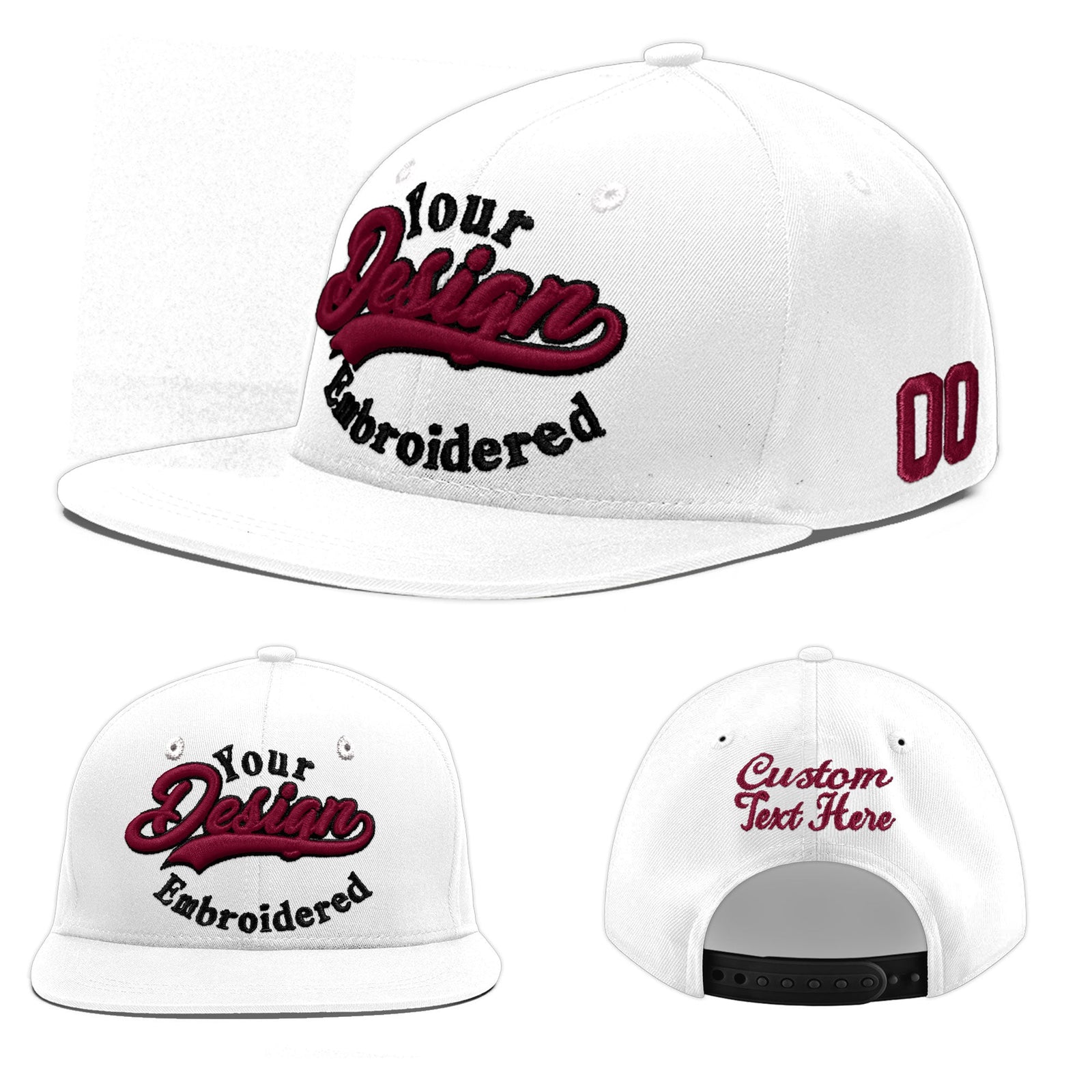 Custom White 3D Puff Embroidery Flat Embroidery Casual Sport Baseball Cap