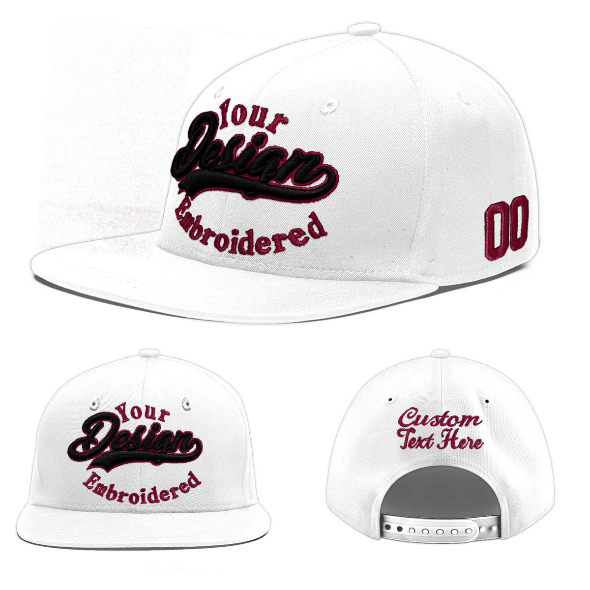 Custom White 3D Puff Embroidery Flat Embroidery Casual Sport Baseball Cap