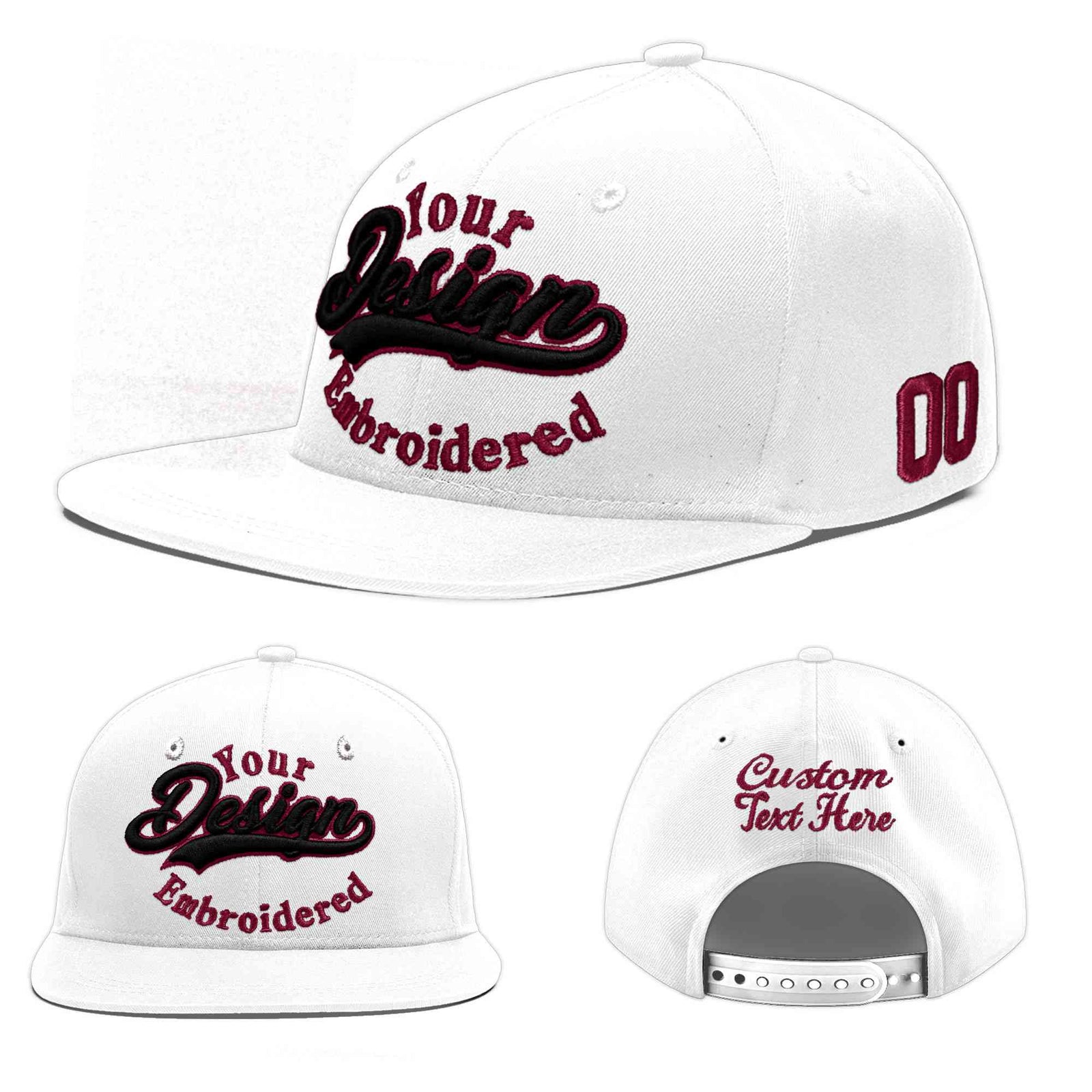 Custom White 3D Puff Embroidery Flat Embroidery Casual Sport Baseball Cap